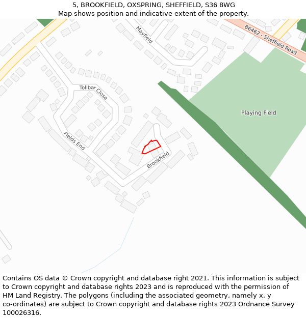 5, BROOKFIELD, OXSPRING, SHEFFIELD, S36 8WG: Location map and indicative extent of plot