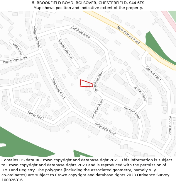 5, BROOKFIELD ROAD, BOLSOVER, CHESTERFIELD, S44 6TS: Location map and indicative extent of plot