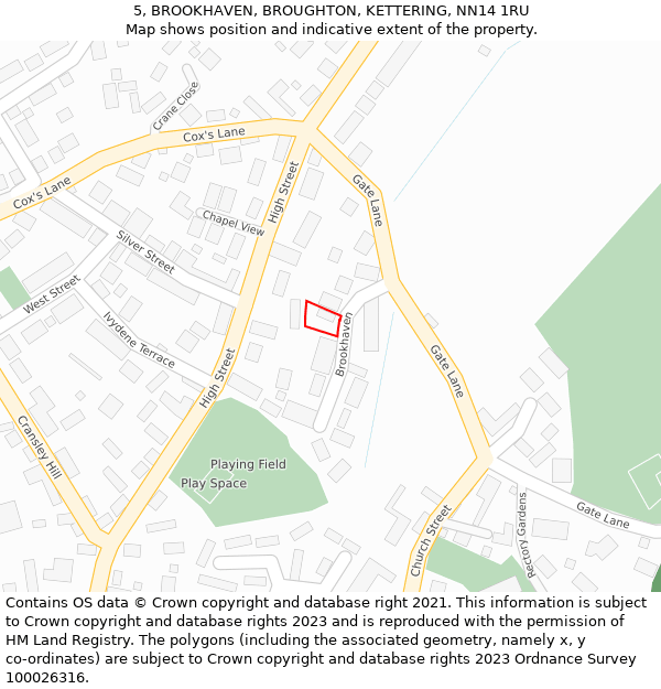 5, BROOKHAVEN, BROUGHTON, KETTERING, NN14 1RU: Location map and indicative extent of plot