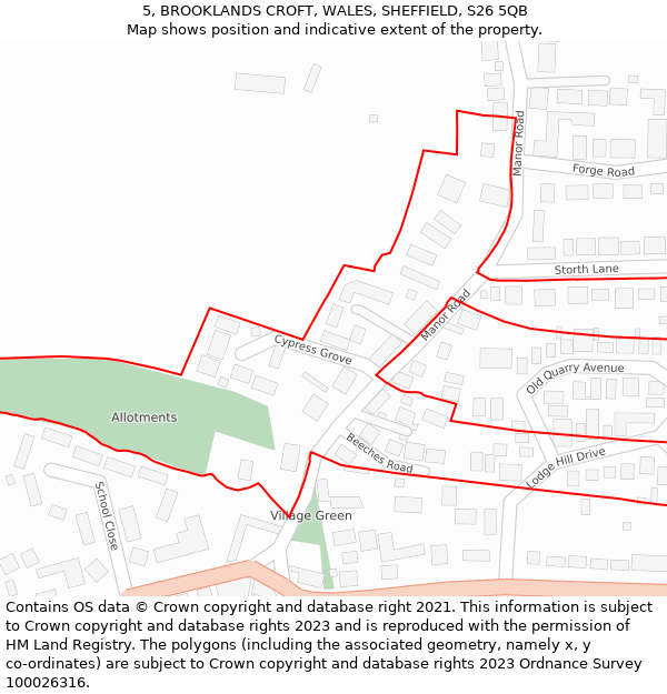 5, BROOKLANDS CROFT, WALES, SHEFFIELD, S26 5QB: Location map and indicative extent of plot