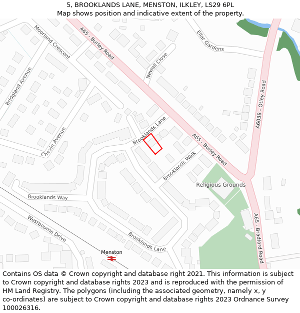 5, BROOKLANDS LANE, MENSTON, ILKLEY, LS29 6PL: Location map and indicative extent of plot