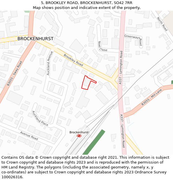 5, BROOKLEY ROAD, BROCKENHURST, SO42 7RR: Location map and indicative extent of plot