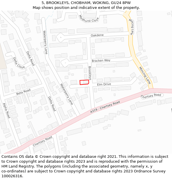 5, BROOKLEYS, CHOBHAM, WOKING, GU24 8PW: Location map and indicative extent of plot