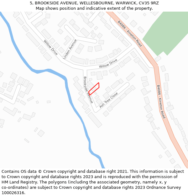 5, BROOKSIDE AVENUE, WELLESBOURNE, WARWICK, CV35 9RZ: Location map and indicative extent of plot