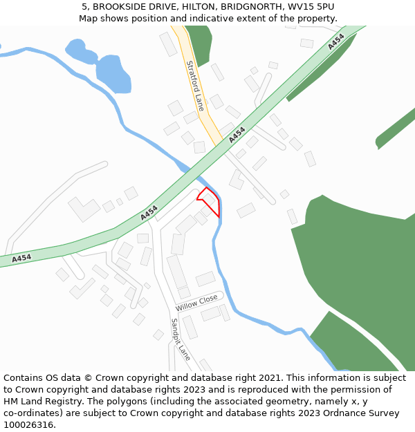 5, BROOKSIDE DRIVE, HILTON, BRIDGNORTH, WV15 5PU: Location map and indicative extent of plot