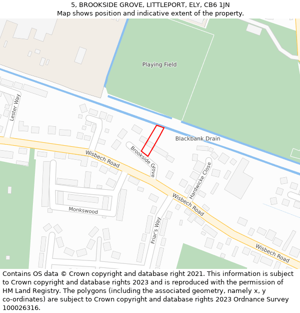 5, BROOKSIDE GROVE, LITTLEPORT, ELY, CB6 1JN: Location map and indicative extent of plot