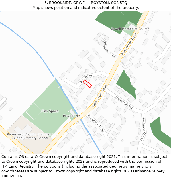 5, BROOKSIDE, ORWELL, ROYSTON, SG8 5TQ: Location map and indicative extent of plot