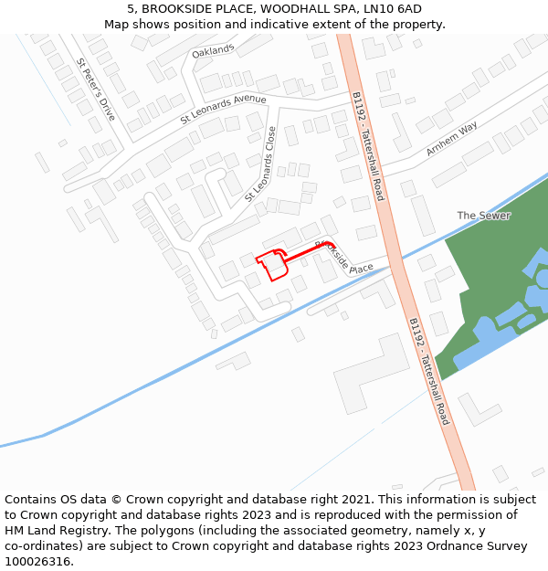 5, BROOKSIDE PLACE, WOODHALL SPA, LN10 6AD: Location map and indicative extent of plot