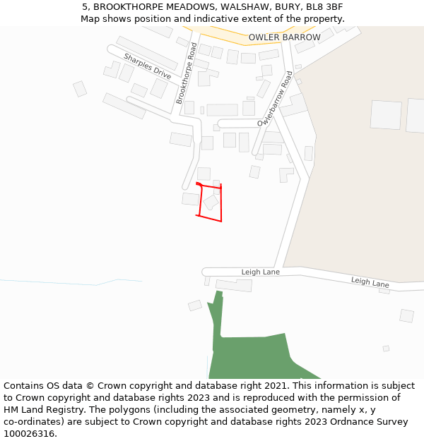5, BROOKTHORPE MEADOWS, WALSHAW, BURY, BL8 3BF: Location map and indicative extent of plot