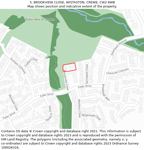 5, BROOKVIEW CLOSE, WISTASTON, CREWE, CW2 6WB: Location map and indicative extent of plot