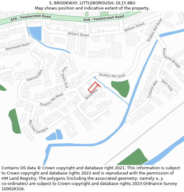 5, BROOKWAY, LITTLEBOROUGH, OL15 8BU: Location map and indicative extent of plot