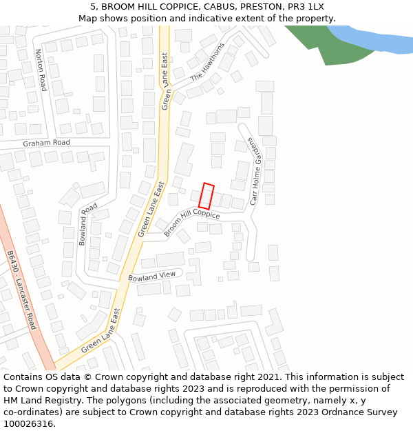 5, BROOM HILL COPPICE, CABUS, PRESTON, PR3 1LX: Location map and indicative extent of plot