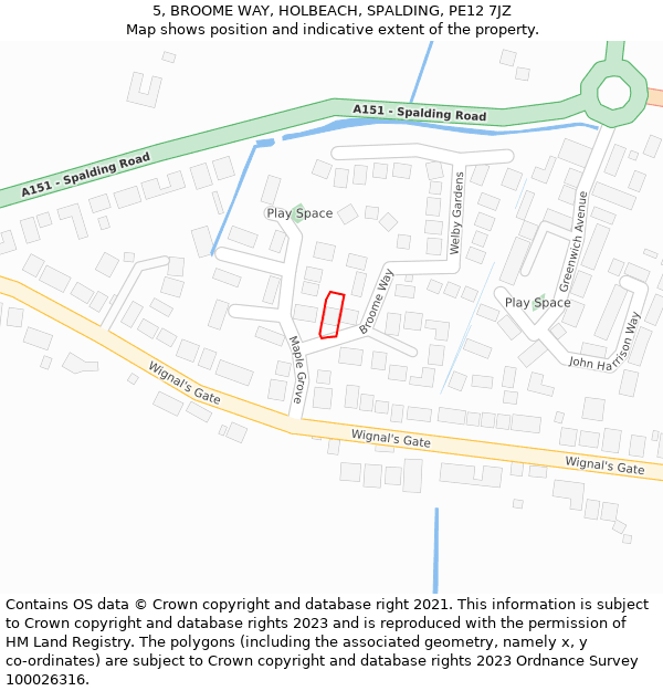 5, BROOME WAY, HOLBEACH, SPALDING, PE12 7JZ: Location map and indicative extent of plot