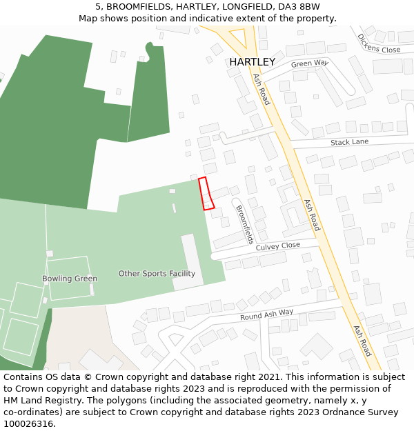 5, BROOMFIELDS, HARTLEY, LONGFIELD, DA3 8BW: Location map and indicative extent of plot