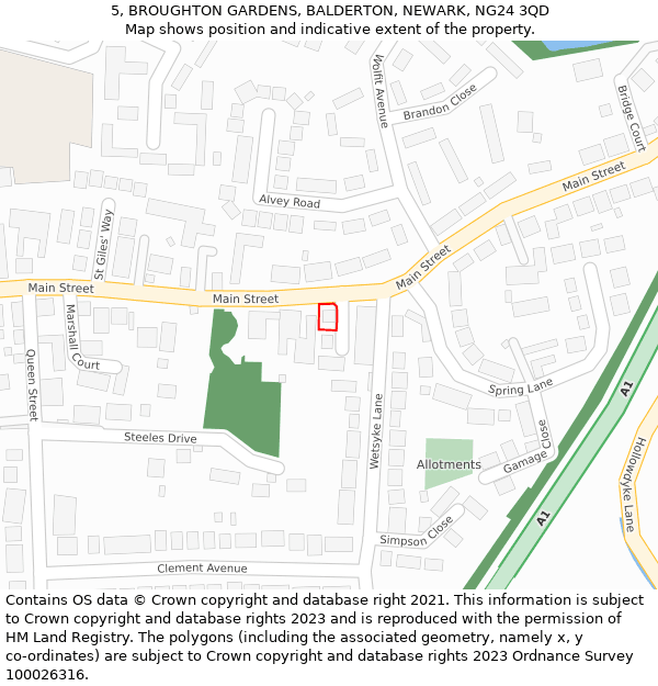 5, BROUGHTON GARDENS, BALDERTON, NEWARK, NG24 3QD: Location map and indicative extent of plot