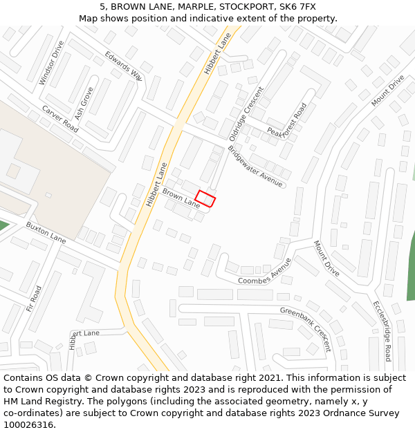 5, BROWN LANE, MARPLE, STOCKPORT, SK6 7FX: Location map and indicative extent of plot