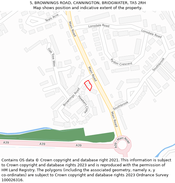 5, BROWNINGS ROAD, CANNINGTON, BRIDGWATER, TA5 2RH: Location map and indicative extent of plot