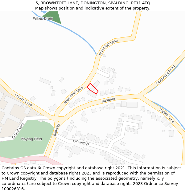 5, BROWNTOFT LANE, DONINGTON, SPALDING, PE11 4TQ: Location map and indicative extent of plot