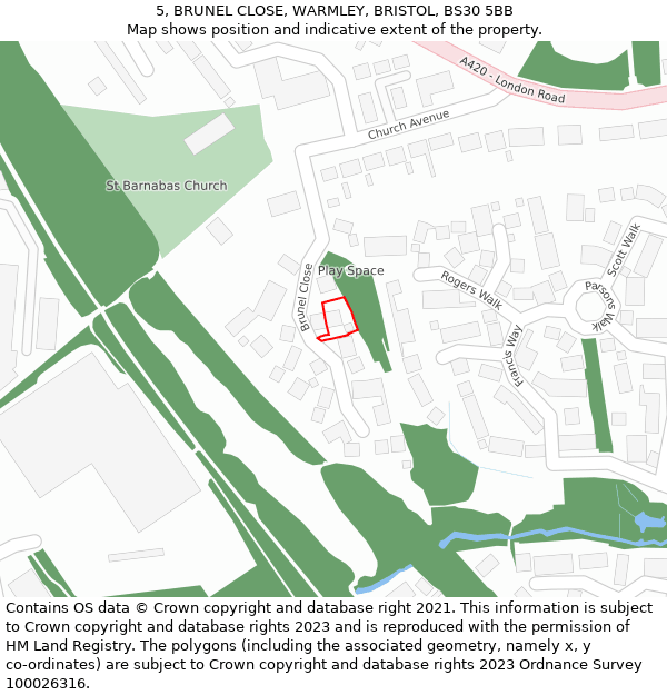 5, BRUNEL CLOSE, WARMLEY, BRISTOL, BS30 5BB: Location map and indicative extent of plot