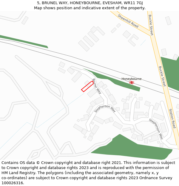 5, BRUNEL WAY, HONEYBOURNE, EVESHAM, WR11 7GJ: Location map and indicative extent of plot