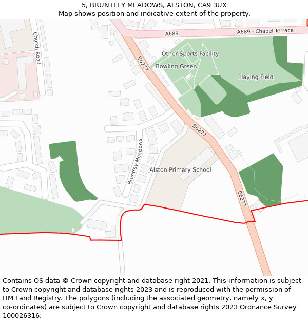 5, BRUNTLEY MEADOWS, ALSTON, CA9 3UX: Location map and indicative extent of plot