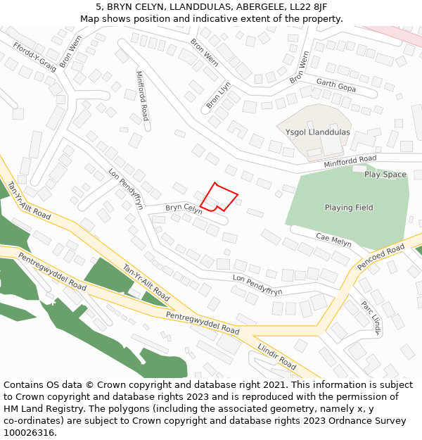 5, BRYN CELYN, LLANDDULAS, ABERGELE, LL22 8JF: Location map and indicative extent of plot