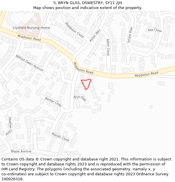 5, BRYN GLAS, OSWESTRY, SY11 2JH: Location map and indicative extent of plot