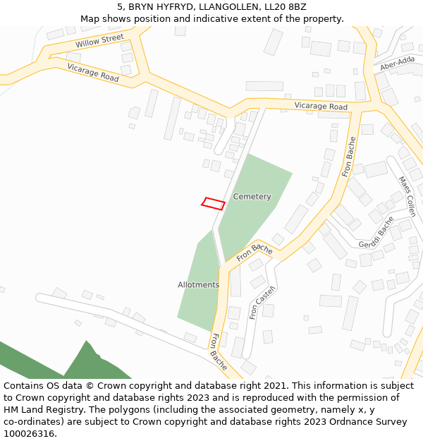 5, BRYN HYFRYD, LLANGOLLEN, LL20 8BZ: Location map and indicative extent of plot