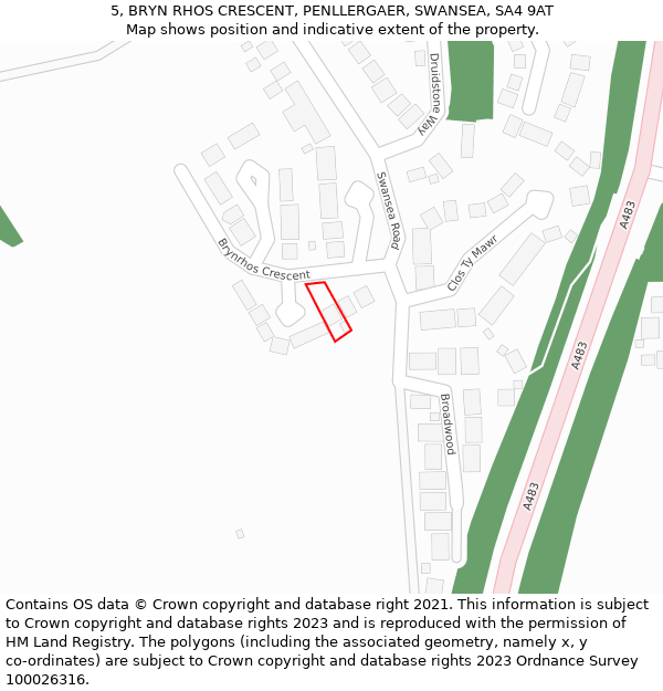 5, BRYN RHOS CRESCENT, PENLLERGAER, SWANSEA, SA4 9AT: Location map and indicative extent of plot