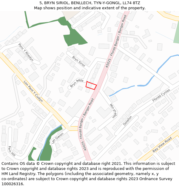 5, BRYN SIRIOL, BENLLECH, TYN-Y-GONGL, LL74 8TZ: Location map and indicative extent of plot