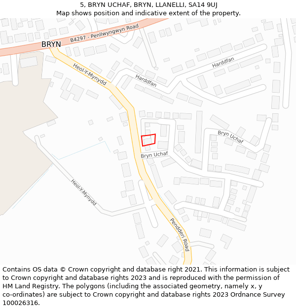 5, BRYN UCHAF, BRYN, LLANELLI, SA14 9UJ: Location map and indicative extent of plot