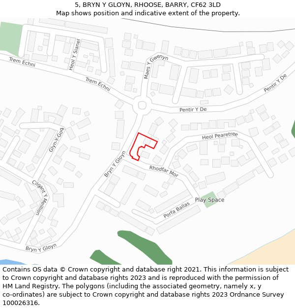 5, BRYN Y GLOYN, RHOOSE, BARRY, CF62 3LD: Location map and indicative extent of plot