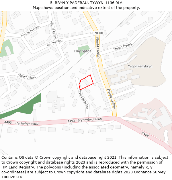 5, BRYN Y PADERAU, TYWYN, LL36 9LA: Location map and indicative extent of plot
