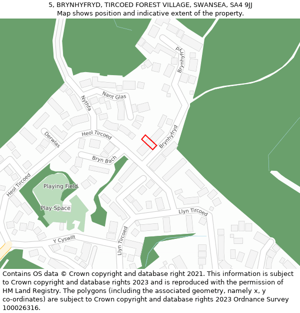 5, BRYNHYFRYD, TIRCOED FOREST VILLAGE, SWANSEA, SA4 9JJ: Location map and indicative extent of plot