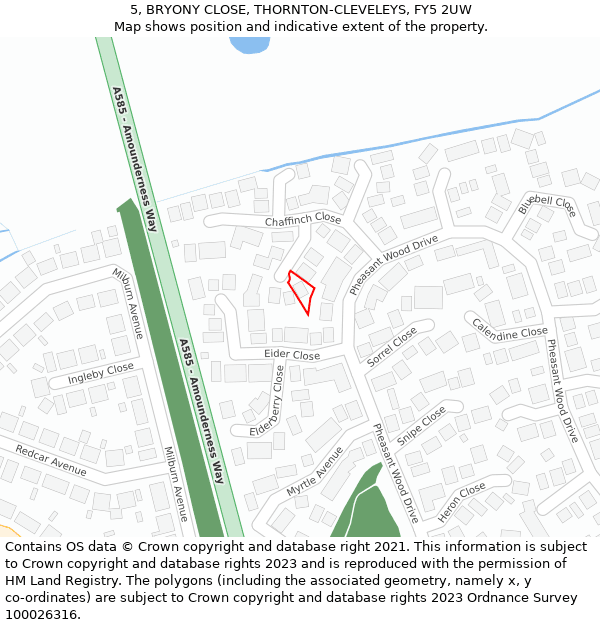 5, BRYONY CLOSE, THORNTON-CLEVELEYS, FY5 2UW: Location map and indicative extent of plot
