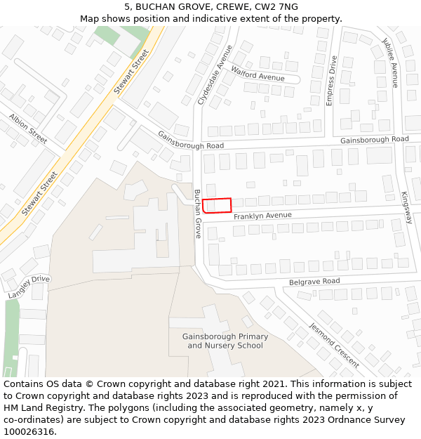 5, BUCHAN GROVE, CREWE, CW2 7NG: Location map and indicative extent of plot