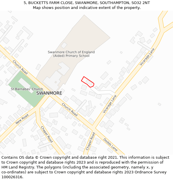 5, BUCKETTS FARM CLOSE, SWANMORE, SOUTHAMPTON, SO32 2NT: Location map and indicative extent of plot