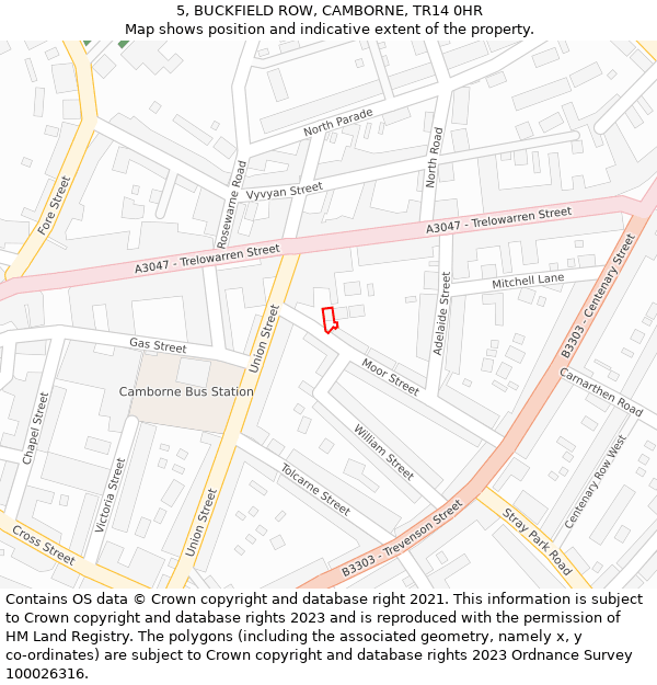 5, BUCKFIELD ROW, CAMBORNE, TR14 0HR: Location map and indicative extent of plot