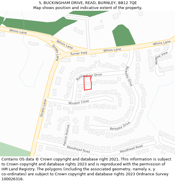5, BUCKINGHAM DRIVE, READ, BURNLEY, BB12 7QE: Location map and indicative extent of plot