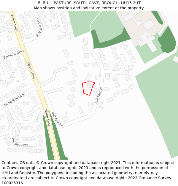 5, BULL PASTURE, SOUTH CAVE, BROUGH, HU15 2HT: Location map and indicative extent of plot