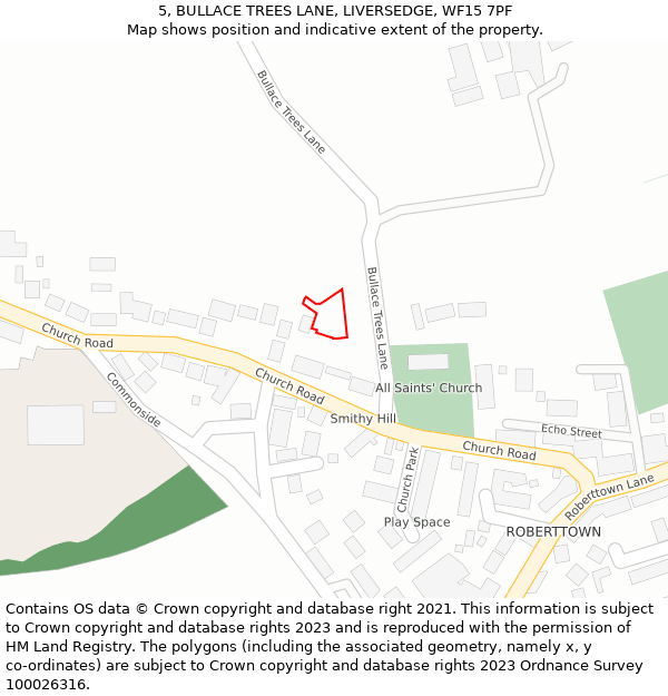 5, BULLACE TREES LANE, LIVERSEDGE, WF15 7PF: Location map and indicative extent of plot