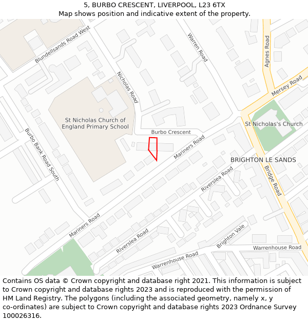 5, BURBO CRESCENT, LIVERPOOL, L23 6TX: Location map and indicative extent of plot