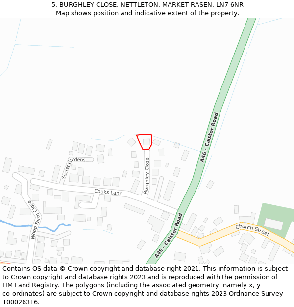 5, BURGHLEY CLOSE, NETTLETON, MARKET RASEN, LN7 6NR: Location map and indicative extent of plot