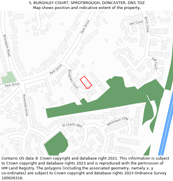 5, BURGHLEY COURT, SPROTBROUGH, DONCASTER, DN5 7DZ: Location map and indicative extent of plot
