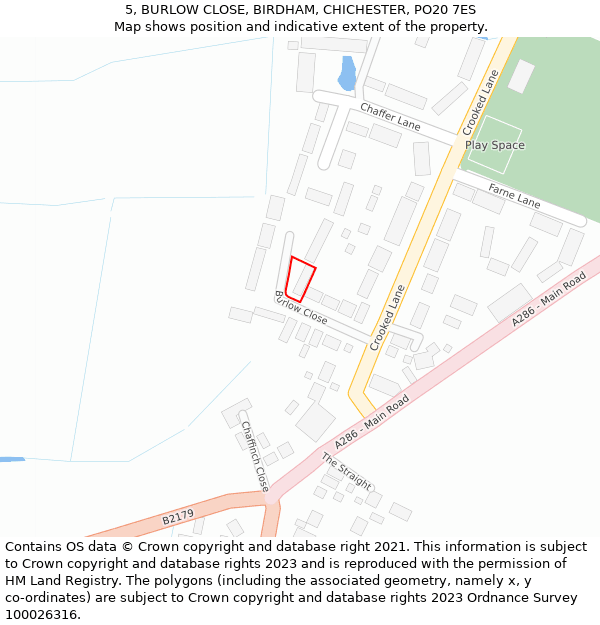 5, BURLOW CLOSE, BIRDHAM, CHICHESTER, PO20 7ES: Location map and indicative extent of plot