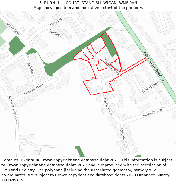 5, BURN HILL COURT, STANDISH, WIGAN, WN6 0AN: Location map and indicative extent of plot