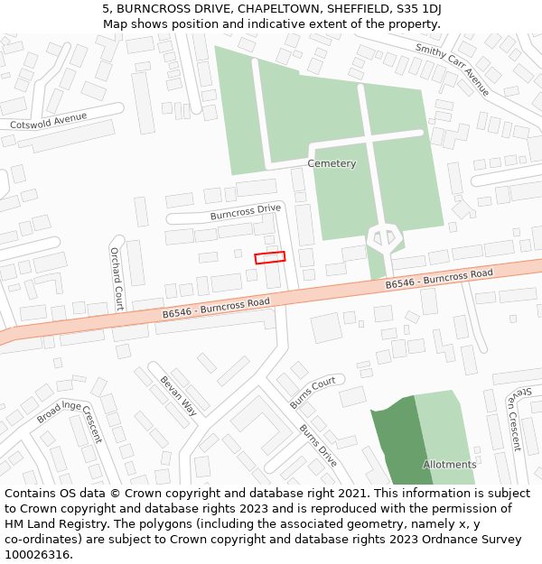 5, BURNCROSS DRIVE, CHAPELTOWN, SHEFFIELD, S35 1DJ: Location map and indicative extent of plot