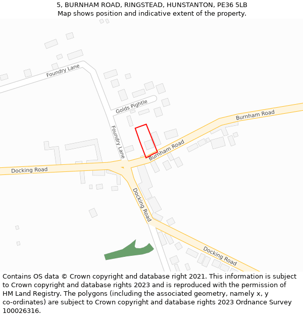 5, BURNHAM ROAD, RINGSTEAD, HUNSTANTON, PE36 5LB: Location map and indicative extent of plot