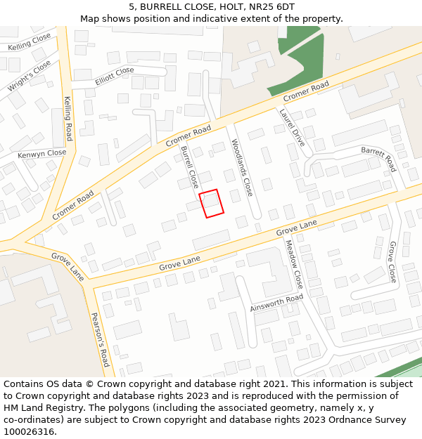 5, BURRELL CLOSE, HOLT, NR25 6DT: Location map and indicative extent of plot