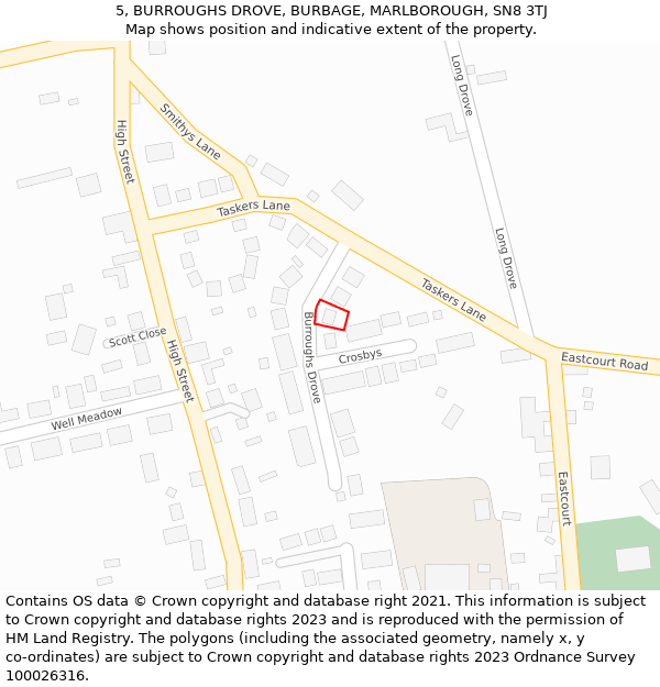 5, BURROUGHS DROVE, BURBAGE, MARLBOROUGH, SN8 3TJ: Location map and indicative extent of plot